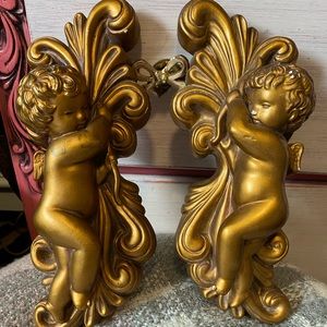 Vintage chalkware cherub wall-hangings